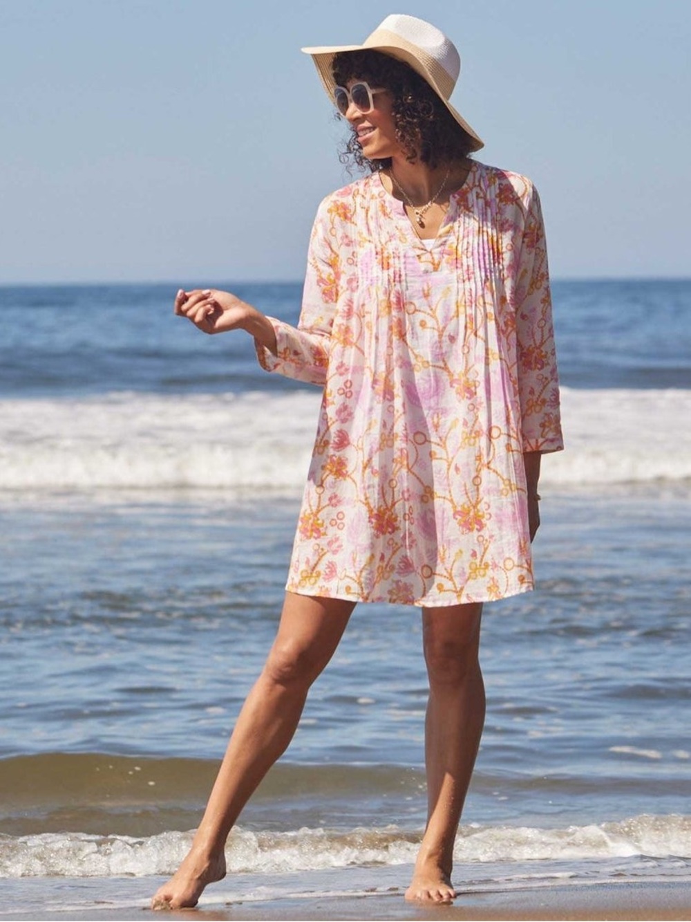 Bluthreads by Rockflowerpaper Gemma Pink Pintuck Beach Coverup Dress Size Medium